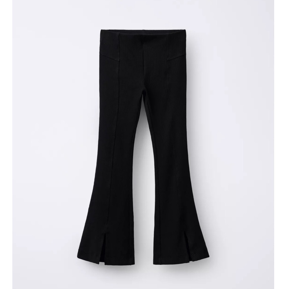 Zara Black Ribbed Trousers with Side Slit